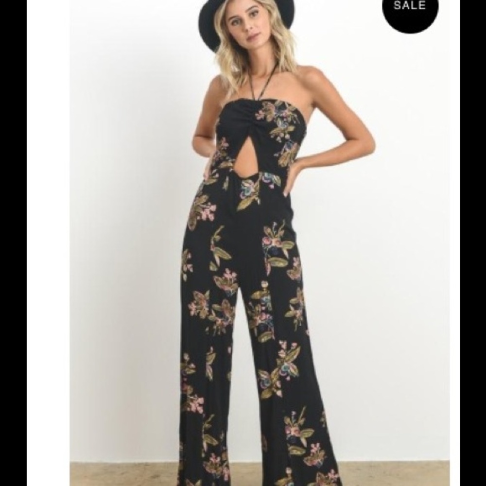 Black floral print jumpsuit